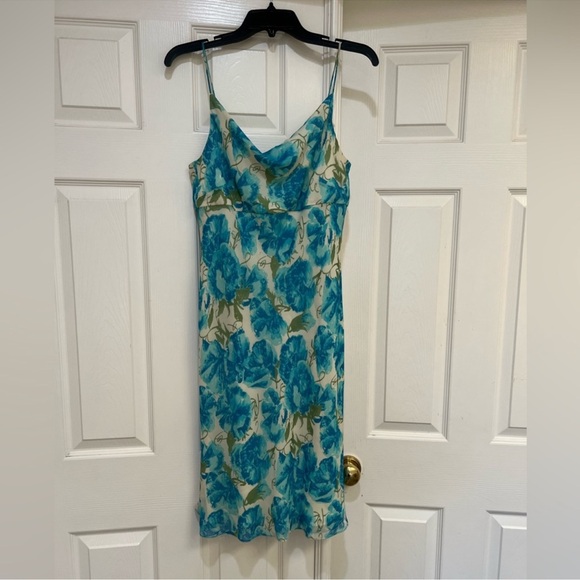 ANN TAYLOR Floral Silk Midi Slip Dress Carrie Bradshaw  famine Fairy Y2k Size 6 - Picture 2 of 8